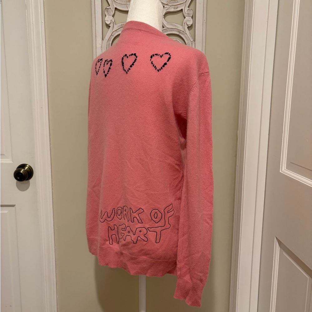Kerri Rosenthal Cashmere Unique Pink Button Soft Embroidered Heart Cardigan